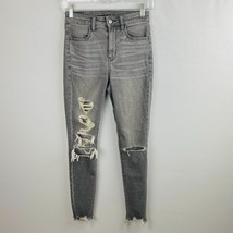 American Eagle Jeans Womens Super Hi Rise Jegging Gray Wash Destroyed 0 ... - $17.99