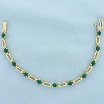 Emerald and Diamond Line Bracelet in 14k Yellow Gold - £1,491.74 GBP