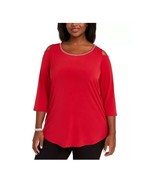 JM Collection Womens Plus 2X Red Amore Diamonte Trim Cold Shoulder Top N... - £19.69 GBP