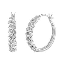 1/10CT Diamante Auténtico Redondo 925 Plata de Ley Espiral Aro Pendientes Venta - £125.99 GBP