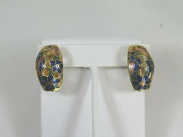 Vintage Cloisonné Clip On Earrings Gold Tone 51766 - £12.50 GBP