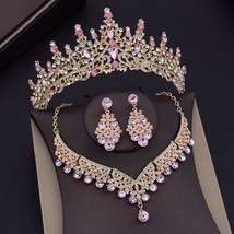 Luxury Crystal Crown Bridal Jewelry Sets for Women Tiaras Earrings Choker Neckla - £22.33 GBP