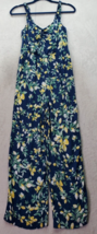 Candie&#39;s Lemon Jumpsuit Womens Small Blue Floral 100% Rayon Ruffle Strap... - $25.86