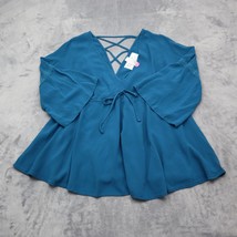 No Boundaries Shirt Womens 21 Blue V Neck Kimono Long Sleeve Criss Cross Top - £17.85 GBP