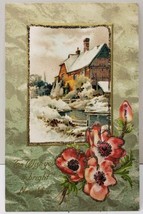 A Bright New Year Country Scene with Flowers Glitter Embossed Postcard E11 - £3.12 GBP