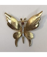 Pell Signed Vintage Gold Tone &amp; Rhinestone Butterfly Pin Brooch  - $34.99