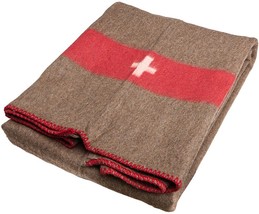 New Repro Swiss Army Brown wool blend blanket military bedclothes spread cross - £39.96 GBP