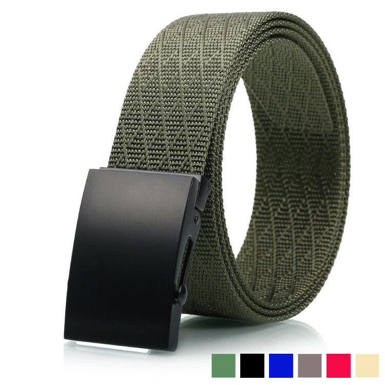 Canvas Men&#39;s Belt for Jeans Solid Metal Black Buckle Diamond Shape Nylon... - $20.84
