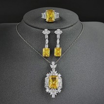 New Luxury Yellow Color Rectangle Jewelry Sets for Women Anniversary Gift Jewelr - £16.61 GBP