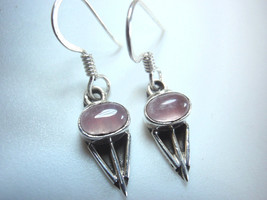 Very Small Rose Quartz 925 Sterling Silver Dangle Pointed Earrings - £6.44 GBP