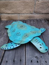 Large 20&quot; Blue Green Metal Sea Turtle, Wall/Fence Hanging, Home Decor - £26.89 GBP