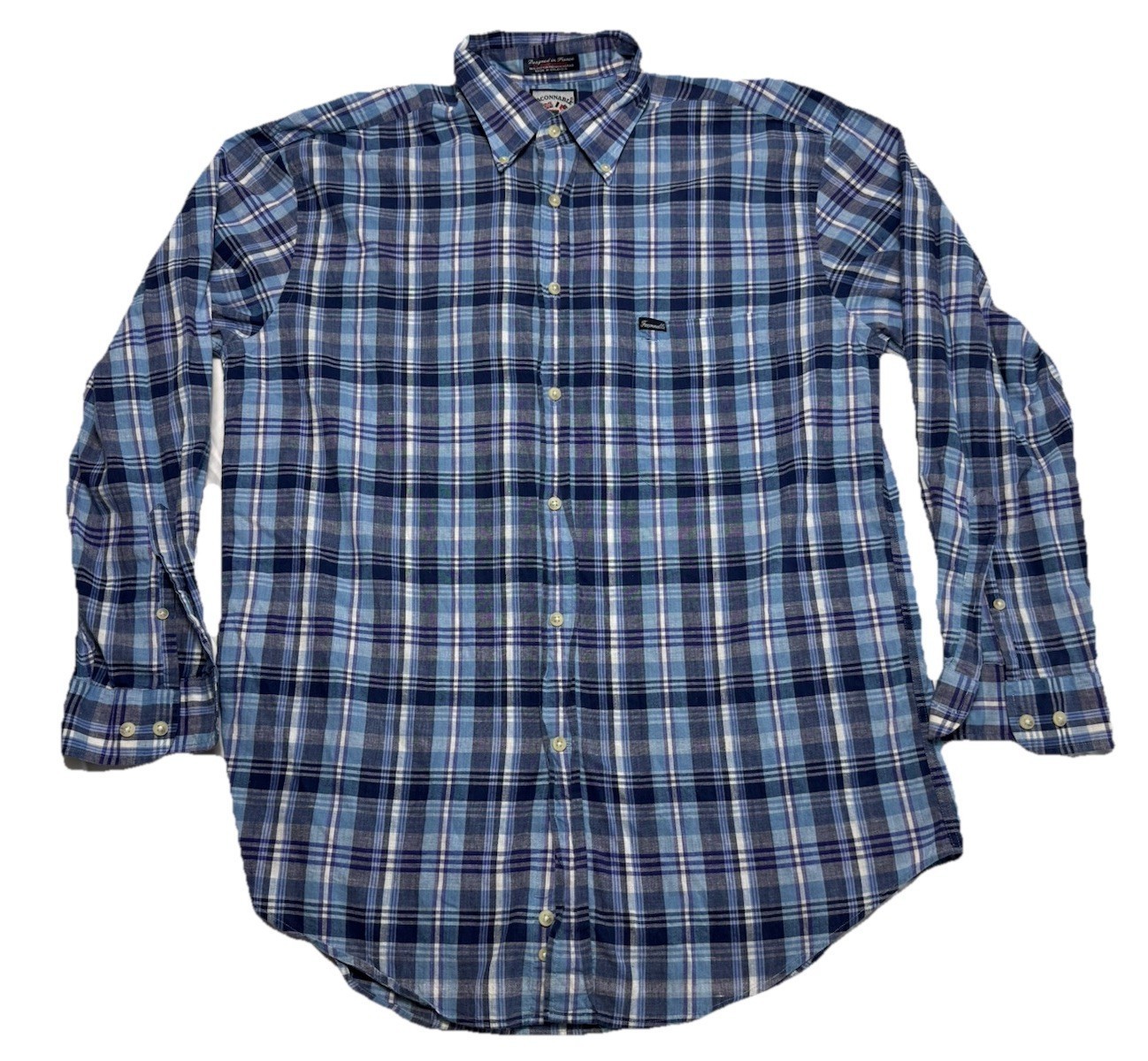 FACONNABLE Long Sleeve Plaid Shirt Blue/Purple/Grey Button Up Size Large - £14.88 GBP
