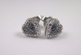 10k White Gold Heart Shape Studs With Blue &amp; White Diamonds Push Backs - $199.00