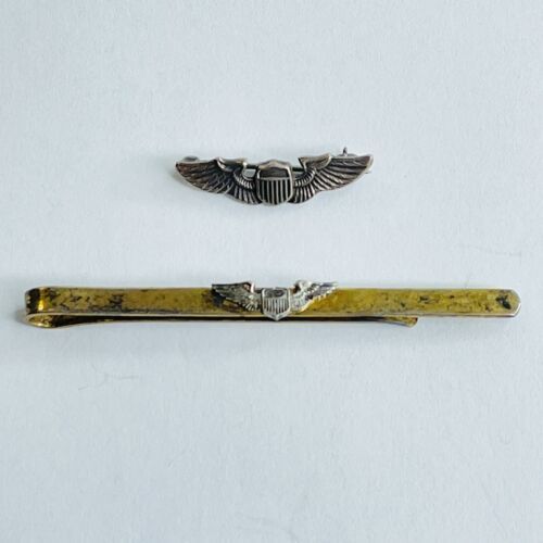 Original WWII US Army Air Corps Force Pilot Sterling 1" 925 Wings and Tie Clip - $98.95