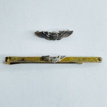 Original WWII US Army Air Corps Force Pilot Sterling 1&quot; 925 Wings and Tie Clip - £77.83 GBP