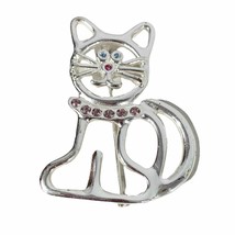 Lot of 2 Open Work Pins Silver Cat w/ Rhinestones & LIA Gold Cat Pin - $19.60