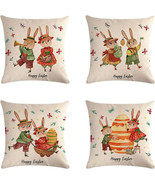 NEW Happy Easter Decorative Bunny Rabbits Pillow Covers Set of 4 beige 1... - £7.92 GBP