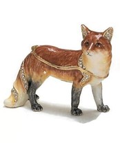 Red Fox Hinged Trinket Box Pewter Enamel Austrian Crystals - £31.47 GBP