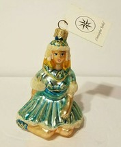 Christopher Radko Christmas Ornament Blonde Girl Kneeling Blue Dress Snow Glass - $34.99