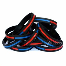 Set of XL 9&quot; Combined Thin Red &amp; Blue Line Wristbands - Firefighter Police Lot - £3.96 GBP+