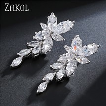 Marquise Cut Cluster Flower Zirconia Crystal Long Dangle Drop Earrings Shiny Lea - £9.23 GBP