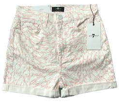 7 For All Mankind High Waist Ankle Super Skinny Shorts Pink/White Abstra... - £69.89 GBP