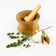 Large pestle and mortar Wooden Herb grinder Spice crusher modern - £20.29 GBP