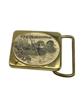 Vintage 1983 Barlow Solid Brass Inlaid Scrimshaw Ducks  Belt Buckle - $38.75