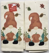 2 Dual Cotton Kitchen Towels (16&quot;x26&quot;) Fall Leaves &amp; Pumpkin Picking Gnome, Ritz - £12.65 GBP