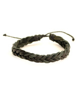 NATURAL LEATHER BRACELET Black Braided Men Women Hemp Adjustable Braid S... - $4.03 CAD