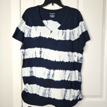 Lane Bryant Ruched Side T-Shirt 18/20 Navy Blue Tie Dye Cotton Short Sleeves - £12.40 GBP