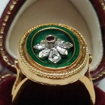  Victorian Green  Enameled  750(18k) Yellow  Gold  Genuine Diamond Ruby ... - $3,420.00