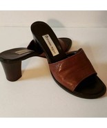 Etienne Aigner Joplin Cognac Brown Leather Sandals Slides High Heels Sho... - $18.47