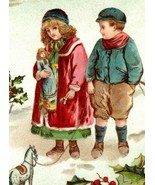 1910 Embossed Christmas Postcard Victorian Children With Doll And Toy Horse - $29.88 CAD