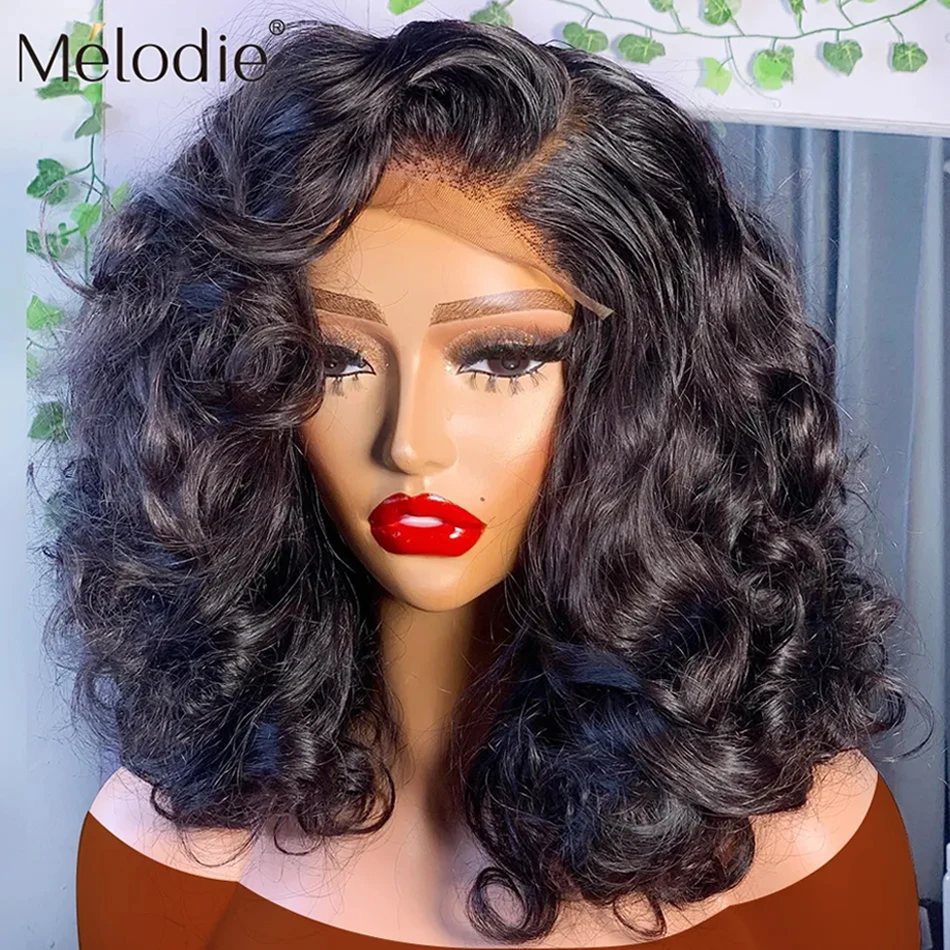 Melodie Transparent Short Bob Body Wave 13x4 13x6 Lace Front Human Hair Wi - £73.22 GBP+