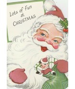 Vintage Christmas Card Santa Claus Stocking Elf Toy Flocked 1960&#39;s - £8.52 GBP