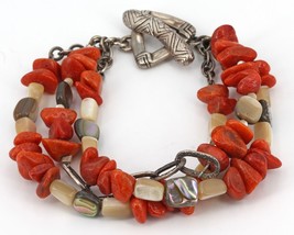 Silpada Sterling Coral Abalone Mother of Pearl 3-Strand Toggle Bracelet B1314 - £55.04 GBP
