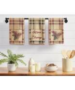 Farmhouse Autumn Blessings Pinecone Cotton  Tea Towel Set Fall Plaid - $25.50 CAD