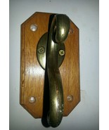 Vintage Wooden Brass/Metal Coat Double Hook Wall Hanging oak board Taiwan - £9.10 GBP