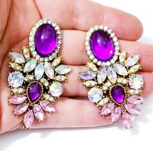 Purple Chandelier Earrings, Bridal Drop Earrings, Purple Pageant Jewelry, Stage  - £30.60 GBP