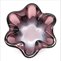 Vintage Purple Art Glass Opalescent Opaline Swirl Trinket Dish Bowl Ashtray 5&quot; - £17.34 GBP