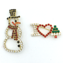 RHINESTONE vintage Christmas brooches - colorful snowman &amp; I heart Xmas ... - £15.98 GBP