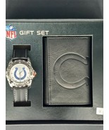 NFL Indianapolis Colts Embossed Black Leather Trifold Wallet &amp; Watch Gif... - $67.84 CAD