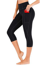 Black High Waisted Yoga Pants for Women with Pockets Capris for Women S-2XL - £12.58 GBP