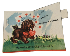 Vintage Valentines Day Card Dog A Tisket Tasket Basket Heart Yours Ask I... - £3.98 GBP