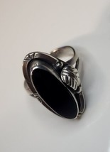 Vintage Mexico Designer Black Onyx Sterling Silver Ring - Size 8 - £59.05 GBP