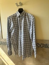 ERMENEGILDO ZEGNA Blue Gray Cotton Plaid Shirt Made in Italy SZ XXL EUC - $78.21