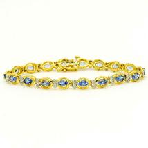 14KT Yellow Gold Over 6.76CTW Oval Tanzanite and Diamond Tennis Bracelet - £146.45 GBP