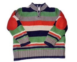 Hannah Andersson Boys Size 5 Striped Mock Neck Sweater 1/4 Zip Elbow Pat... - $17.81