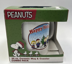 Peanuts “Happy Holidays” 20 oz. Ceramic Mug &amp; Coaster Combo Pack Coffee - £13.58 GBP